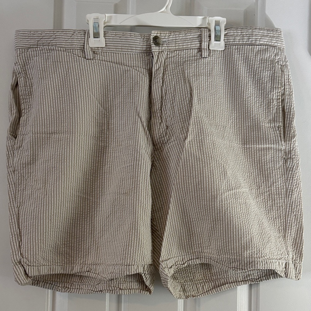 Chaps Beige Striped Flat Front Shorts